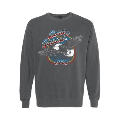 Born & Raised Eagle Crew sweatshirt with eagle graphic and red, white, and blue festival logo
