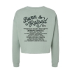 Back view of Born & Raised Crop Crewneck with script logo and full 2025 music festival lineup in black print