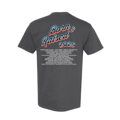 Born & Raised Eagle graphic tee in pepper with 2025 festival design on front