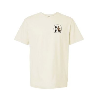 Front view of Born & Raised Buffalo Tee with chest patch on natural cotton fabric