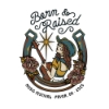 Close-up of Born & Raised Festival Bag featuring cowgirl and horseshoe artwork in clear vinyl design