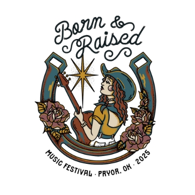 Born & Raised Music Festival clear vinyl sling bag with cowgirl artwork and teal strap