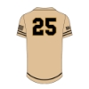 Back view of tan Born & Raised Baseball Jersey with bold number 25 and sleeve graphics