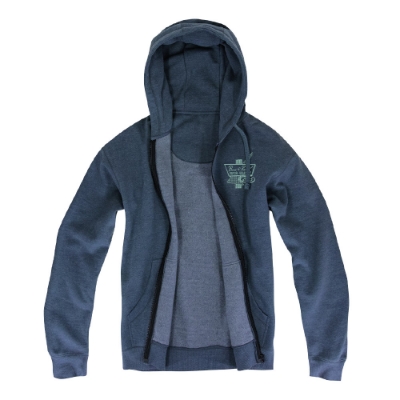 Born & Raised 2025 neon sign zip hoodie – front view showing left chest neon marquee graphic